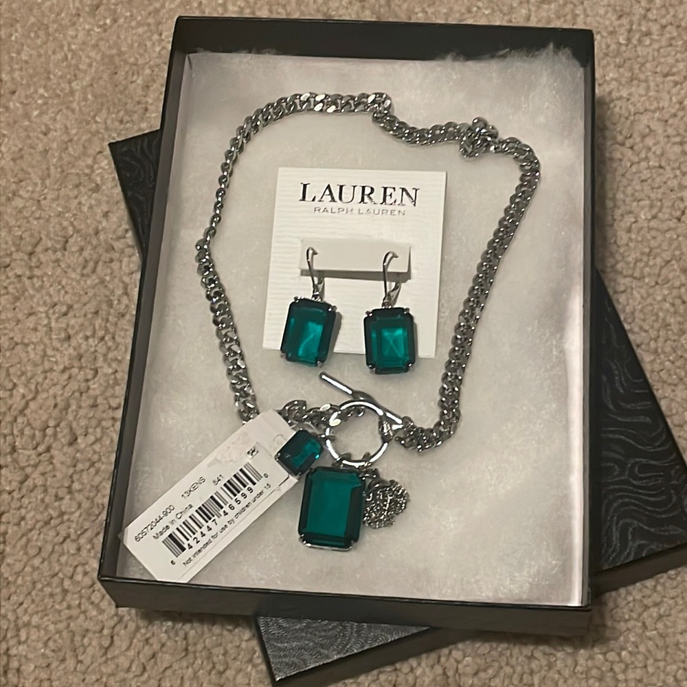 RALPH LAUREN Emerald Stone Earring and Necklace set